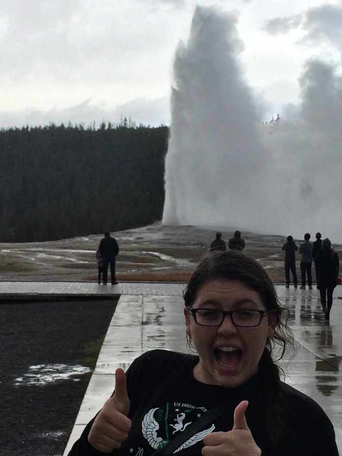 Me - in a hail storm - with Old Faithful