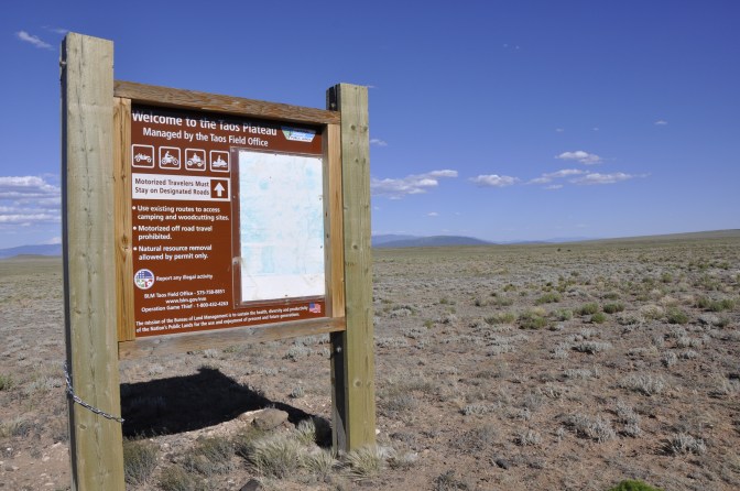 Taos Plateau sign - off-roading it is!