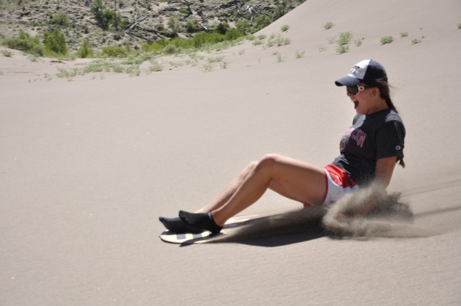 Woohoo! Sledding down was super fast!