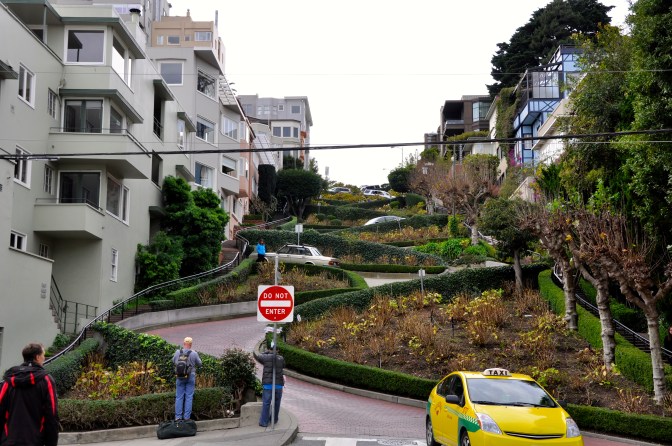 Lombard Street, the crookedest in the world!, from the bottom.